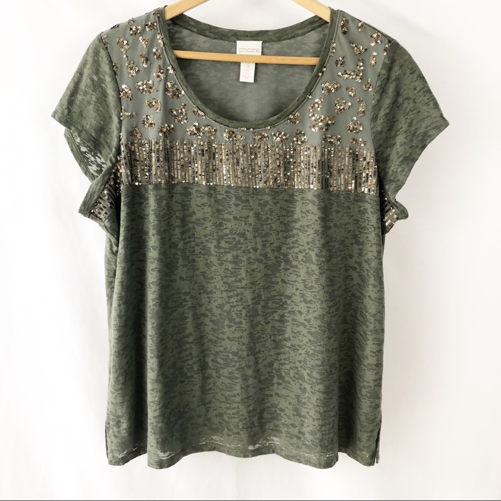 🧥 Chico’s Sequined Short Sleeve Top Size 3 (XL)
